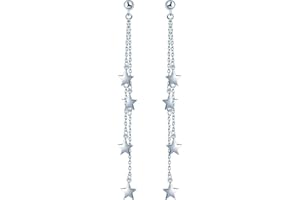 Yumilok Srebro wysokiej próby 925, gwiazdki, kolczyki z łańcuszkiem, hipoalergiczne kolczyki dla kobiet i dziewcząt, Srebro szterlingowe, Bez kamienia