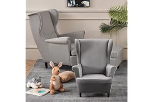 Highdi Kind Ohrensessel Überzug, Sessel-Überwürfe Ohrensessel Mode Einfarbig Samt Schonbezüge Bezug Sesselhusse Strandmon Tiger Stuhlbezug mit Armlehne Hohe Rückenlehne (Grau)