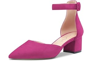 NobleOnly Mujer Gatito Chunky Ancho Bajos Heel Cerrado el Dedo del pie Puntiaguada Punta Correa Tobillo Pumps Clásico Cute Sandalias 5 CM Heels Zapatos