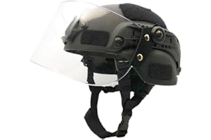 WLXW Airsoft MICH 2000 ACH Tactical Helmet with Clear Visor NVG Mount and Side Rail (Black)