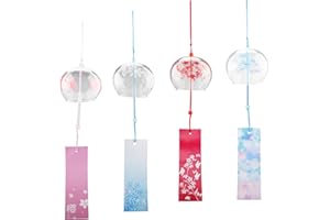 Mocrop Set di 4 campanelli a vento giapponesi per giardino, decorazione da giardino, per esterni, da appendere, in vetro, per regali di compleanno, balcone e giardino