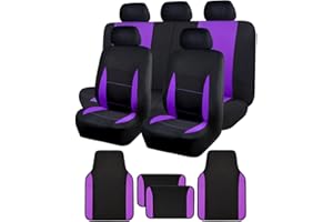 Flying Banner Set Complet de Housses de siège Auto en Tissu et Tapis de Sol antidérapant (Noir Violet)