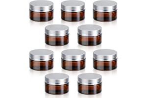 Fanchu 10 Stück Creme Behälter, Amber Glas Leer Cremetiegel, 20ml Cremedosen zum Befüllen Glasbehälter mit Deckel und Liner für Kosmetik Cremes Lotionen ätherische Öle