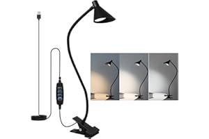 ‎QOOLTEK Qooltek Leselampe Klemme 3 Farbmodi 10 Helligkeit, Klemmlampe für Schreibtisch Nachttisch, 5W USB betriebene Schreibtischlampe mit flexiblem Arm, schwarz