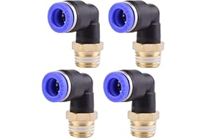 ANGEEK 4 pezzi 8 mm 1/4” PT Raccordi pneumatici a gomito a 90° con filettatura maschio Raccordi pneumatici a sgancio rapido per tubi flessibili push-in Connessione aria compressa push-in