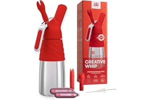 ‎ISI iSi Creative Whip Sahnespender 500ml , iSi Red , hochwertiger Edelstahl , inkl. 2 iSi Sahnekapseln & 2 Garniertüllen , iSi Sahnespender für Sahne, Dessert & herzhafte Dips , Spülmaschinenfest
