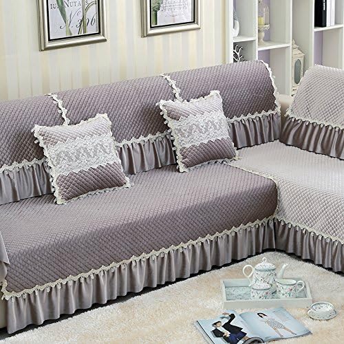 Korean Plush Sofa Mat Fabric Fashion Winter Thickening Plush Non-Slip Sand Hair European Sofa Towel Can Be Customized,Grey,90×240Cm