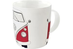 BRISA Kolekcja VW - Volkswagen duży ceramiczny kubek do kawy i herbaty i cappuccino w stylu autobusowym T1 (370 ml, przód autobusowy/czerwony)