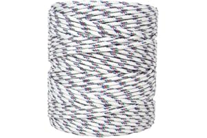 Cofan Bobina de cordón trenzado de polipropileno | Diámetro de 5 mm | Longitud de 200 metros en color blanco / azul