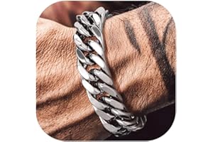 Bandmax Bracciale Acciaio con Catena Cubana, Grosso Braccialetto Uomo Argento/Oro/Nero, 19/21/23 cm Lunghezza, Idee Regalo Gioielli di Moda per Ragazzo Papà