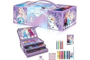 DIAKAKIS Disney Frozen Art Set for Kids | 52-Piece Colouring Stationery Suitcase with Markers, Crayons, Pencils & More | Frozen Anna Elsa Creative Art Briefcase for Drawing & Coloring Fun