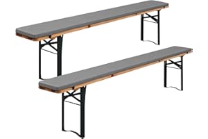 FXKS 2er-Pack Bierbankauflage Gepolstert,Bierzeltgarnitur Auflage,Bierzeltgarnitur Bankauflage 220x25x3cm XL,Waschbare Bierbankauflagen Gepolstert Auflage für Partyzeltgarnitur(Hellgrau,Wasserdicht)