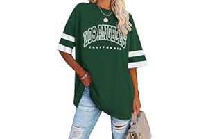 Tomwell Damen Los Angeles Brief T-Shirt mit V-Ausschnitt Kurzarm Sport Sommer Rundhals Oversized Oberteile Drucken Sweatshirt Lose Bluse Tunika Lang für Teen Girls Top
