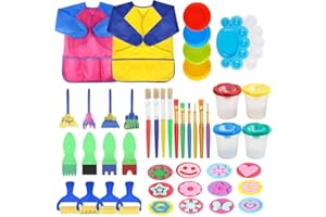 FUQUN 46 Stk. Schwammpinsel-Kits Malpinsel-Toolkit, Frühes Lernen Kinder Kunst & Basteln Kinder-Malkits DIY-Lernen Schaumpinsel, Musterpinsel-Set, Schürze