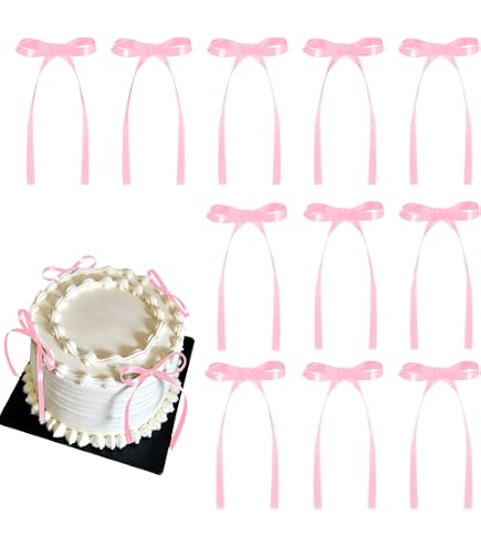 50 Pcs Pink Bow Cupcake Toppers - Satin Ribbon Bows For Birthday, Wedding, Baby Shower Decor - View #4