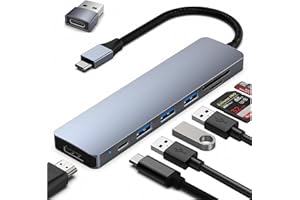 SECURITY TOYS Hub USB C - 7 en 1 - Adaptador Hub Multipuerto USB-C HDMI, Compatible para iPhone 15 Pro MAX MacBook Pro/Air, Lector de Tarjetas SD/TF/3*USB 3.0/60W