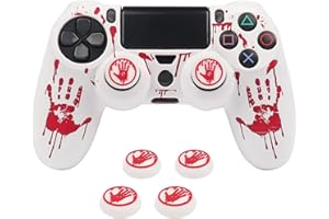 RALAN Laser Blood Handprint Design Controller Skin mit 4 Daumen Griffe für PS4, Anti-Rutsch-Silikon-Controller-Abdeckung Schutzhülle kompatibel für PS4 Wireless/Wired Gamepad Joystick