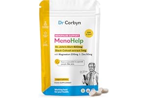 Dr Corbyn MenoHelp (60 Tablets) with St. John's Wort, Black Cohosh, Magnesium & Zinc | Menopause Well-Being | Contains 400mg St. John's Wort, 7mg Black Cohosh, 200mg Magnesium & 50mg Zinc (Pack of 1)