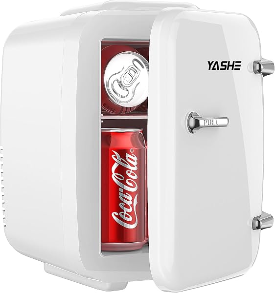 YASHE Mini Fridge, 4 Liter/6 Cans Portable Cooler and Warmer, AC/DC Power Small Fridge, Quiet Desk Skincare Fridge for Beauty Drinks Medicine, Mini Fridge for Bedrooms Office Dorm Car Travel, White - 1