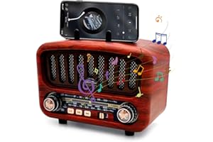 FOUVIN Retro Radio mit Bluetooth, AM/FM/SW Retro Radio mit Bluetooth 5.0, Unterstützt USB/TF/AUX Funktion, mit großem 5-W-Lautsprecher (Rot)