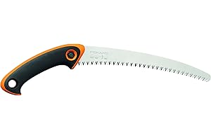 Fiskars Scie de jardin professionnelle pour bois vert à lame courbe, Grandes dents, Coupe tirante, Lame en Acier, Noir/Orange, SW240, 1020200