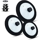M.S.N Universal Glass Lid, Set of 3 with Outlet Valve and Silicone Rim (Black) Fits Pots and Pans 16/18/20, 24/26/28, 28/30/3