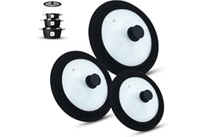 M.S.N Lot de 3 couvercles, en verre, pour casseroles et poêles d'un diamètre de 16/18/20 cm, 24/26/28 cm et 28/30/32 cm, avec soupape d'échappement et bord en silicone, noires