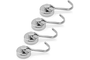 XOPOZON 4 Pack Magnetic Hooks, Pull Extra Strong Neodymium Magnet Hooks, Magnetic Hooks Heavy Duty, Magnets with Hook for Fridge BBQ Indoor Outdoor Hanging Classroom Tools (Silver)
