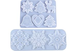 ASHUXXN Weihnachten Thema Silikonform Weihnachten Seifenform Harz Schneeflocke Form DIY Backformen Werkzeuge Fondant Formen Harz Casting Form für Muffins Cupcakes Kuchen Pudding Eiswürfel Gelee Seife 2 Stück