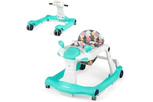‎GOPLUS GOPLUS 2 in 1 Faltbarer Lauflernhilfe, Höhenverstellbare Lauflernwagen mit Licht, Musik & Einstellbarer Geschwindigkeit, Babywalker mit Geräuschlose Räder für Kinder von 6-18 Monaten (Grün)