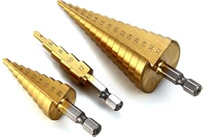 ACENIX® 3 Pcs Large HSS Steel Step Cone Drill Titanium Bit Set Hole Cutter 4-12/20 / 32mm [ Life Time Warranty ] iNculded Free Cleaning Cloth