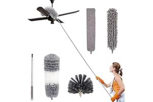 LAPONO 5 Piezas Plumero Microfibra Plumero de Limpieza Cepillo de Limpieza Plumero telescopico Extensible Limpiador de Polvo de Microfibra Lavable para Limpiar telarañas de Polvo en Ventiladores