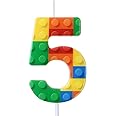 Rossesay Building Block Number 0-9 Birthday Cake Candle Numeral Birthday Candles Sparkler Candles for Cake Building Block Candles Cake Topper Novelty Candle for Building Block Party (Number 5)