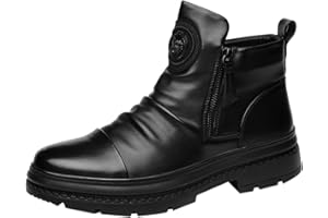 GENERISCH Chaussures à enfiler en cuir pour homme - Chaussures d'extérieur avec fermeture éclair - Chaussures d'hiver montantes - Couleur unie - Chaussures d'entraînement classiques confortables pour homme