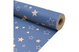 TOPEEDY 43cm*15m Blue Christmas Wrapping Paper Roll,Birthday Gift Wrap Paper with Star for Birthday Father's Day Xmas Present-Star