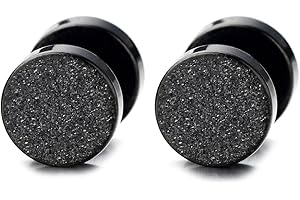 COOLSTEELANDBEYOND Satinéé Cercle Noir Boucles d'oreilles Homme Femmes - Bouchon d'oreille - Jauge d'oreille Faux Cheater Fake - Acier
