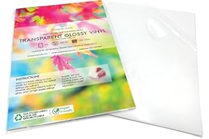 EVG Evergreen Goods™ 10 Sheets A4 Clear Transparent Sticker Vinyl | Glossy Inkjet Printable | Non Waterproof Self Adhesive Gloss Finish - Make Your own Stickers, Products Labels