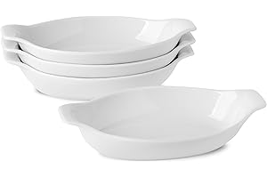 XINLTC Pirofila Da Forno In Ceramica, Teglie Da Forno Ovali, 350ML Teglia Forno Antiaderente Ideale per Lasagne, Sformati o Tiramisù - 22.8×12×4.3cm, Set di 4, Bianca