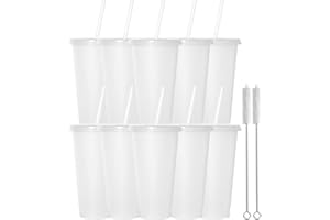 Yisituo 10 Stück Trinkbecher mit Deckel und Strohhalm, 710ml Wiederverwendbare Plastikbecher mit für Smoothies, Kaffee, Party und Reise (10, Transparent)