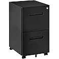 Vinsetto Mobile Steel File Cabinet, 2-Drawer Filing Cabinet, Vertical Lockable Home Office Organizer with Adjustable Partition for A4 Letter Size, Black