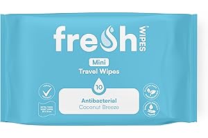 FreshWipes Mini Antibacterial Body Wipes for Adults 1 Pack (10 Wipes) - Biodegradable Wet-Wipes - Dermatologically Tested & Suitable for the Elderly or Disabled - Great for Camping (Coconut Breeze)