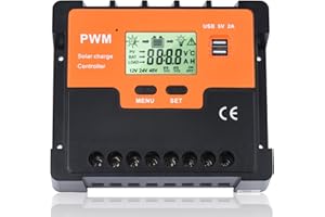 VIXKPIRR PWM 100A Contrôleur de Charge Solaire 12V 24V 48V Identification Automatique, 100A Régulateur Charge Solaire avec Affichage Rétroéclairé Capteur Température, pour 12V 24V 48V Plomb Acide Batterie