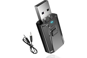 AIVANE USB Bluetooth 5.0 Dongle Adapter with 3.5mm AUX, 4-in-1 Car Bluetooth Wireless Audio Transmitter Receiver, Plug and Play BT 5.0 Adapter for TV, PC, Home Audio System, Speakers, Headphones