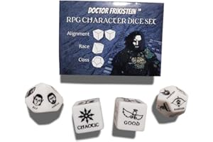 DOCTOR FRIKISTEIN RPG Character Dice Set | 4 Dados de 25mm para creación de Personajes | Compatible con D&D, Pathfinder y Juegos de rol de fantasía