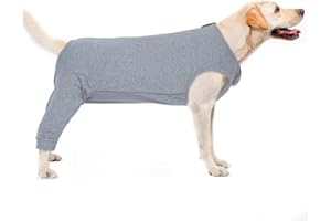 PUMYPOREITY Hundebody, Op Body Kastration Hündin Hunde Body Operation Rüde Op Body mit Beinen Liegeschwielen Hund Leckschutz Hinterbeine Kniebandage Verband Bein(Grau, L)