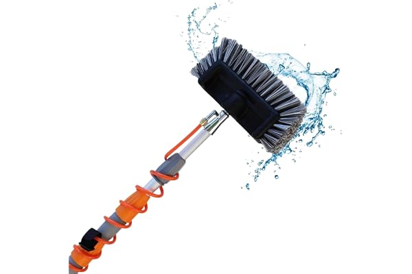 Aquascopic Perche Télescopique avec Brosse 5 Surfaces perméable à l’Eau et Tuyau d'eau Spirale Externe - Nettoyeur de vitres et Panneaux solaires réglable en Hauteur - Jusqu'à 10m