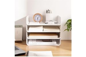 NUODWELL Bac à courrier empilable à 4 niveaux, organiseur de bureau, porte-documents A4 pour bureau, école (blanc horizontal)