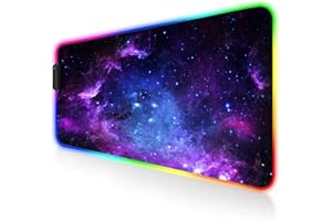 AILRINNI RGB Tappetino Mouse Gaming - Grande Tappetino per Mouse LED XXL 800x300mm, 14 RGB Effetti Luce Mouse Pad da Gioco Base di Gomma Antiscivolo per Tastiera, Laptop (Galaxy)