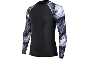 MOCOLY Herren UV Schutz Surf Shirt Wasserdicht Rashguard Schnelltrocknend Badeshirt Langarm Compression Shirt Funktionsshirt zum Schwimmen Surfen Segeln BJJ Sport Wandern Outdoor