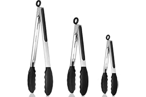 ROYOUZI Szczypce kuchenne, odporne na wysokie temperatury, szczypce kuchenne, zestaw 3 szt., pogrubiona stal nierdzewna i silikonowe końcówki bez BPA, doskonałe do pieczenia, grillowania, 18 cm, 23 cm